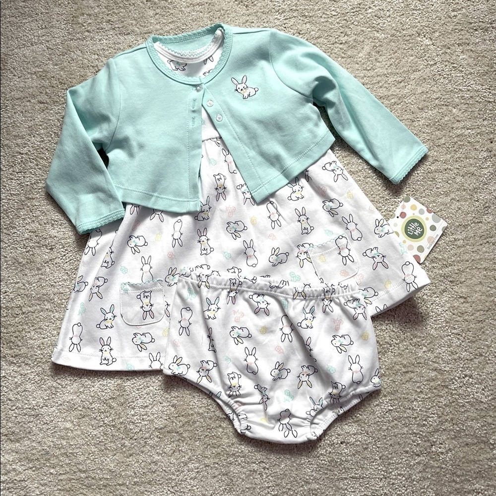 Little Me Easter Bunny Dress Mint Jacket 3 Piece